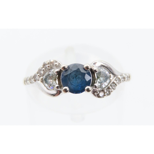 1454 - Glamira Designer Ring Sapphire and Diamonds Mounted on 14 Carat White Gold Band Ring Size K Original... 