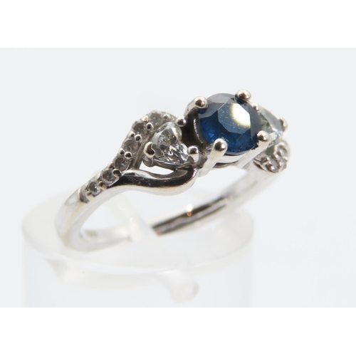 1454 - Glamira Designer Ring Sapphire and Diamonds Mounted on 14 Carat White Gold Band Ring Size K Original... 