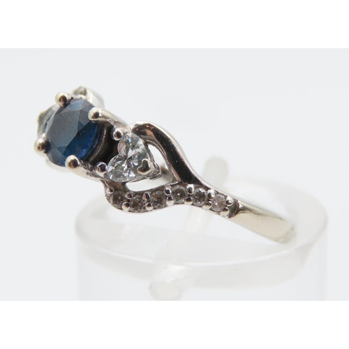 1454 - Glamira Designer Ring Sapphire and Diamonds Mounted on 14 Carat White Gold Band Ring Size K Original... 