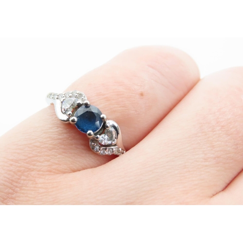 1454 - Glamira Designer Ring Sapphire and Diamonds Mounted on 14 Carat White Gold Band Ring Size K Original... 