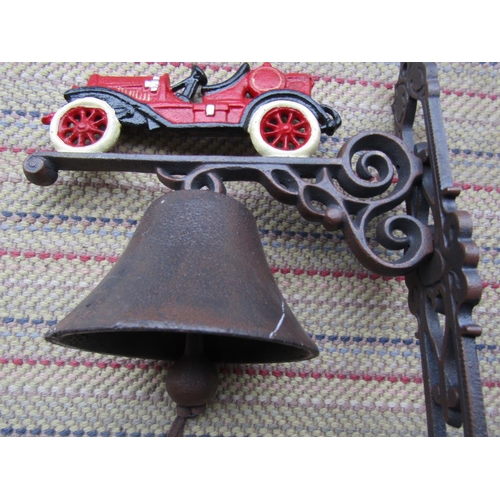 146 - Cast Iron Motor Car Motif Wall Mounted House Bell Approximately 14 Inches High Approximately