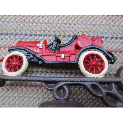 146 - Cast Iron Motor Car Motif Wall Mounted House Bell Approximately 14 Inches High Approximately