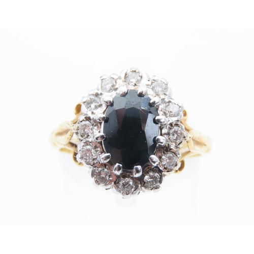 1461 - 18 Carat Yellow Gold Sapphire and Diamond Ladies Cluster Ring Size P