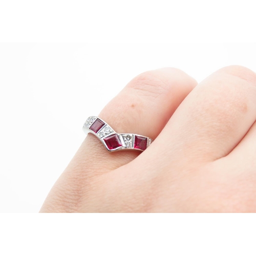 1462 - Diamond and Ruby 18 Carat Gold Wishbone Ring