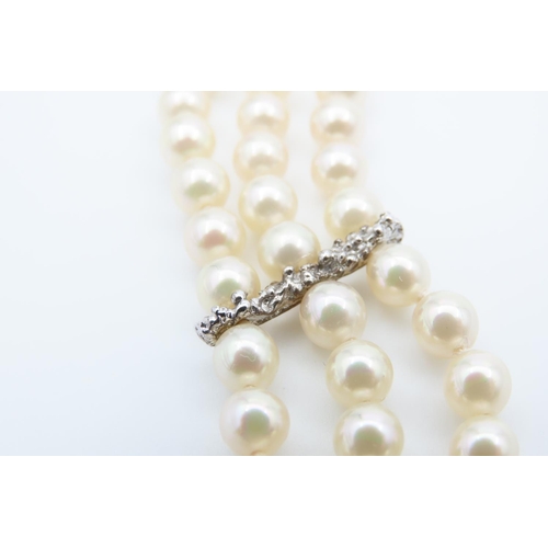 1463 - Silver Mounted Three Strand Pearl Chocker Form Necklace