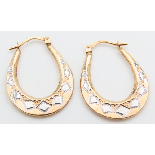 1467 - Pair of Lucky Horse Shoe Yellow and White 9 Carat Gold Earrings Each Approximately 3cm High