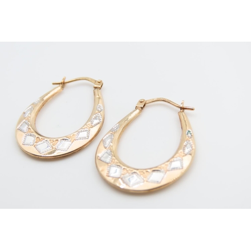 1467 - Pair of Lucky Horse Shoe Yellow and White 9 Carat Gold Earrings Each Approximately 3cm High