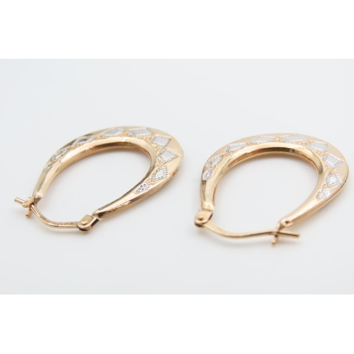 1467 - Pair of Lucky Horse Shoe Yellow and White 9 Carat Gold Earrings Each Approximately 3cm High