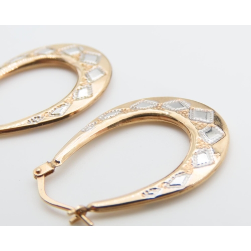 1467 - Pair of Lucky Horse Shoe Yellow and White 9 Carat Gold Earrings Each Approximately 3cm High