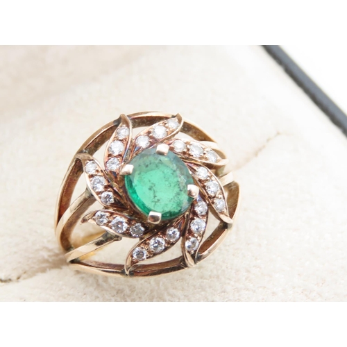 1468 - Emerald and Diamond Ladies 18 Carat Gold Ring