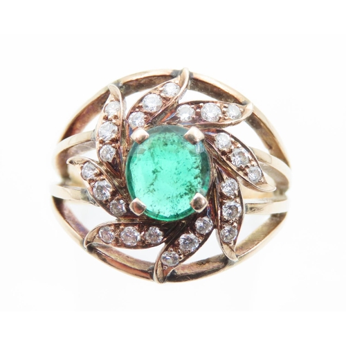 1468 - Emerald and Diamond Ladies 18 Carat Gold Ring