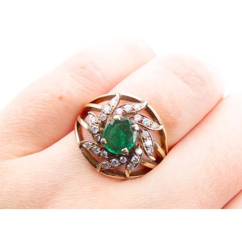 1468 - Emerald and Diamond Ladies 18 Carat Gold Ring