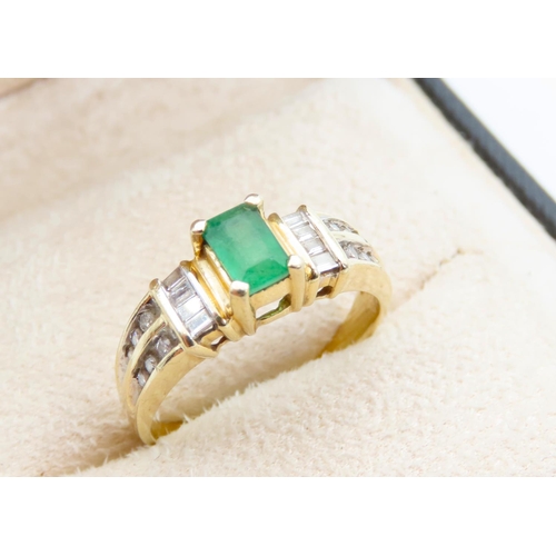 1471 - Emerald and Diamond Ring Mounted on 14 Carat Yellow Gold Band Ring Size T