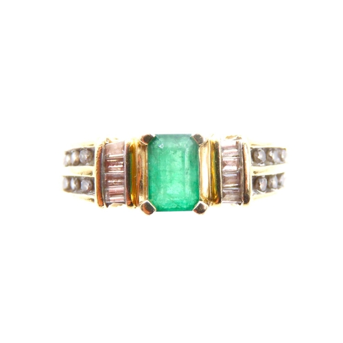 1471 - Emerald and Diamond Ring Mounted on 14 Carat Yellow Gold Band Ring Size T