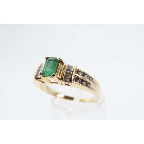 1471 - Emerald and Diamond Ring Mounted on 14 Carat Yellow Gold Band Ring Size T