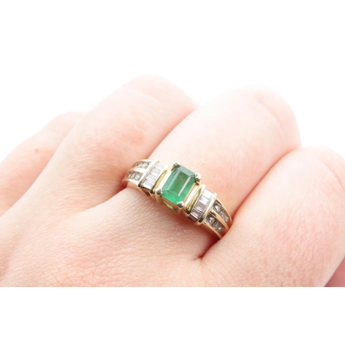 1471 - Emerald and Diamond Ring Mounted on 14 Carat Yellow Gold Band Ring Size T