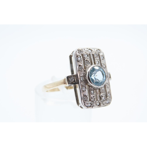 1473 - Aquamarine and Diamond Panel Set Yellow Gold Ring Size O