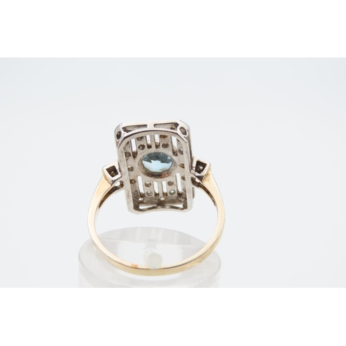 1473 - Aquamarine and Diamond Panel Set Yellow Gold Ring Size O