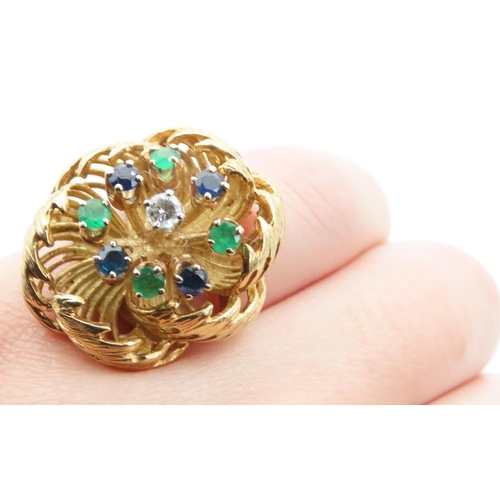 1474 - Vintage Bombe Form Tutti Frutti Ladies Statement Ring Mounted on 18 Carat Yellow Gold Sapphires, Rub... 