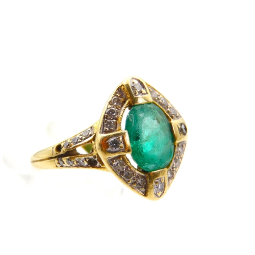 1475 - Emerald and Diamond Ladies Ring on 18 Carat Gold Band