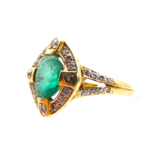 1475 - Emerald and Diamond Ladies Ring on 18 Carat Gold Band