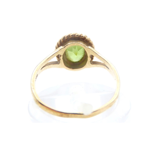 1477 - Peridot Center Stone Ring 9 Carat Yellow Gold Band Rub Over Setting Ring Size I