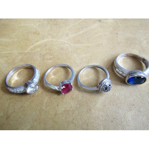 1488 - Four Gem Set Silver Rings Attractively Set