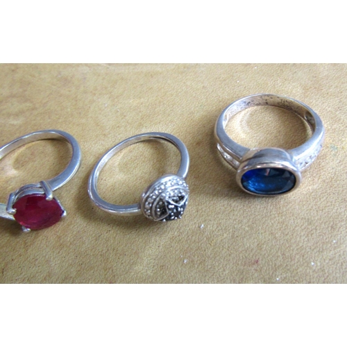 1488 - Four Gem Set Silver Rings Attractively Set