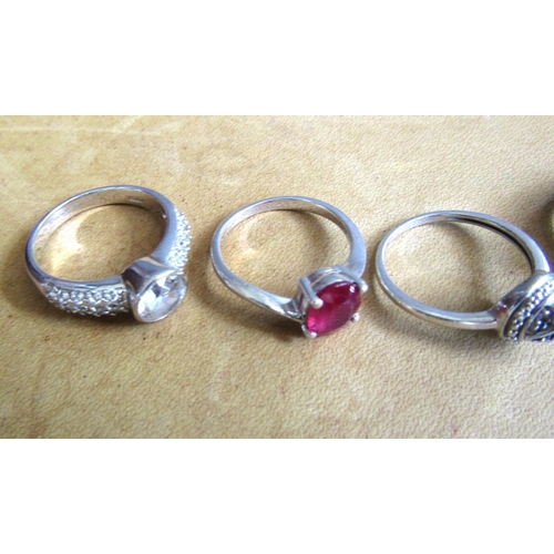 1488 - Four Gem Set Silver Rings Attractively Set