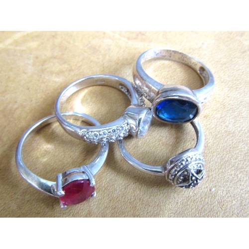 1488 - Four Gem Set Silver Rings Attractively Set