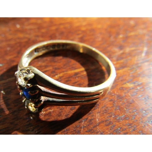 1489 - Sapphire Three Stone Ring Mounted on 9 Carat Gold Band