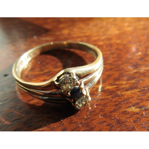 1489 - Sapphire Three Stone Ring Mounted on 9 Carat Gold Band