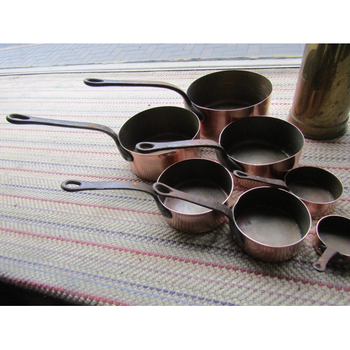 150 - Set of Six Copper Graduated Form Chefs Saucepans