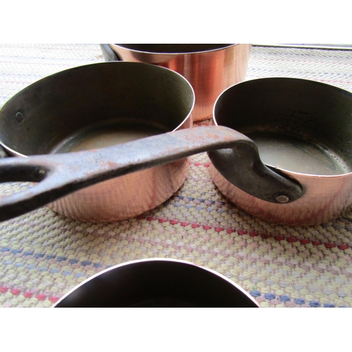 150 - Set of Six Copper Graduated Form Chefs Saucepans