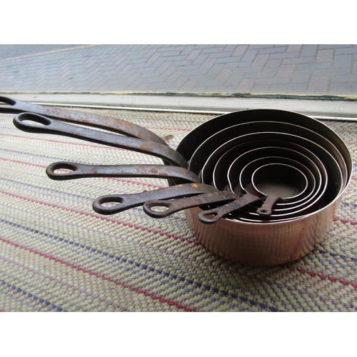 150 - Set of Six Copper Graduated Form Chefs Saucepans