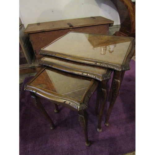 156 - Set of Three Graduated Form Figured Walnut Occasional Tables Largest Approximately 22 Inches High x ... 