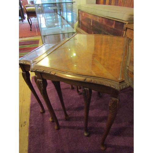 156 - Set of Three Graduated Form Figured Walnut Occasional Tables Largest Approximately 22 Inches High x ... 