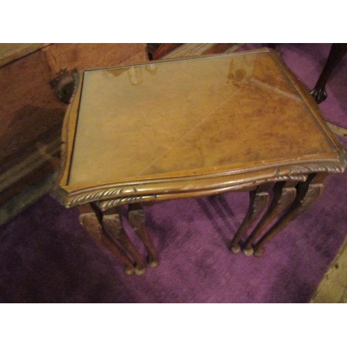 156 - Set of Three Graduated Form Figured Walnut Occasional Tables Largest Approximately 22 Inches High x ... 