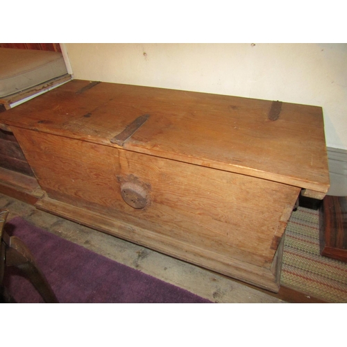 157 - Antique Pine Chest Side Carry Handles Approximately 3ft Wide