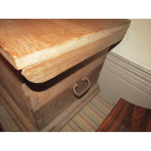 157 - Antique Pine Chest Side Carry Handles Approximately 3ft Wide