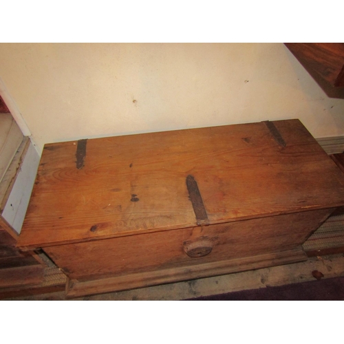 157 - Antique Pine Chest Side Carry Handles Approximately 3ft Wide