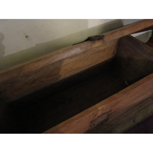 157 - Antique Pine Chest Side Carry Handles Approximately 3ft Wide