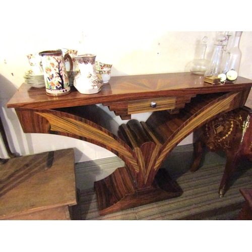 158 - Burr Walnut and Maple Shaped Form Console Table Single Drawer to Frieze Shaped Platform Base Approxi... 