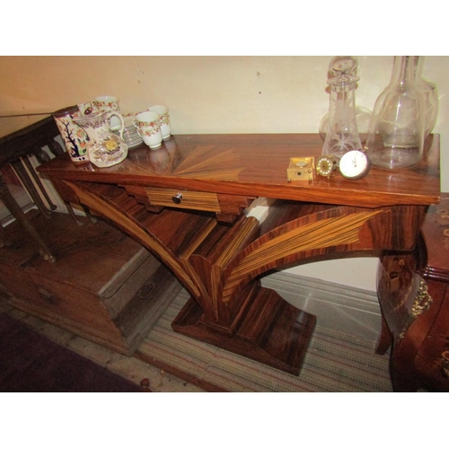 158 - Burr Walnut and Maple Shaped Form Console Table Single Drawer to Frieze Shaped Platform Base Approxi... 