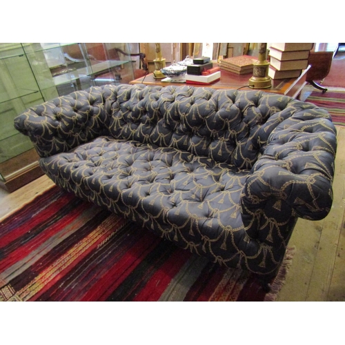 161 - Victorian Strahan and Co Irish Chesterfield Silk Deep Button Upholstery Tuned Mahogany Supports Appr... 