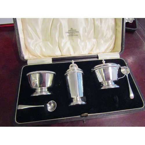 166 - Cased Silver Cruet Set Three Piece with Original Cruet Spoons Hallmarked 1930