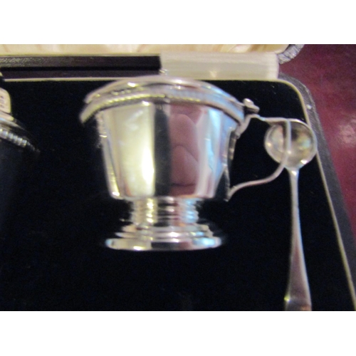 166 - Cased Silver Cruet Set Three Piece with Original Cruet Spoons Hallmarked 1930