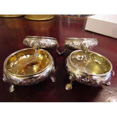 167 - Four Georgian Silver Salt Cauldrons with Embossed Floral Design above Shaped Supports Hallmarked Lon... 