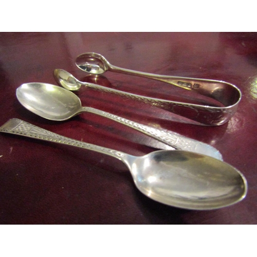 173 - Two Silver Teaspoons with Silver Sugar Thongs Three Pieces in Lot Spoons Hallmarked 1913