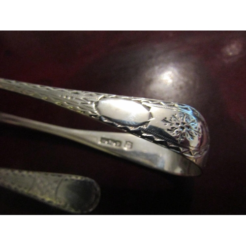 173 - Two Silver Teaspoons with Silver Sugar Thongs Three Pieces in Lot Spoons Hallmarked 1913